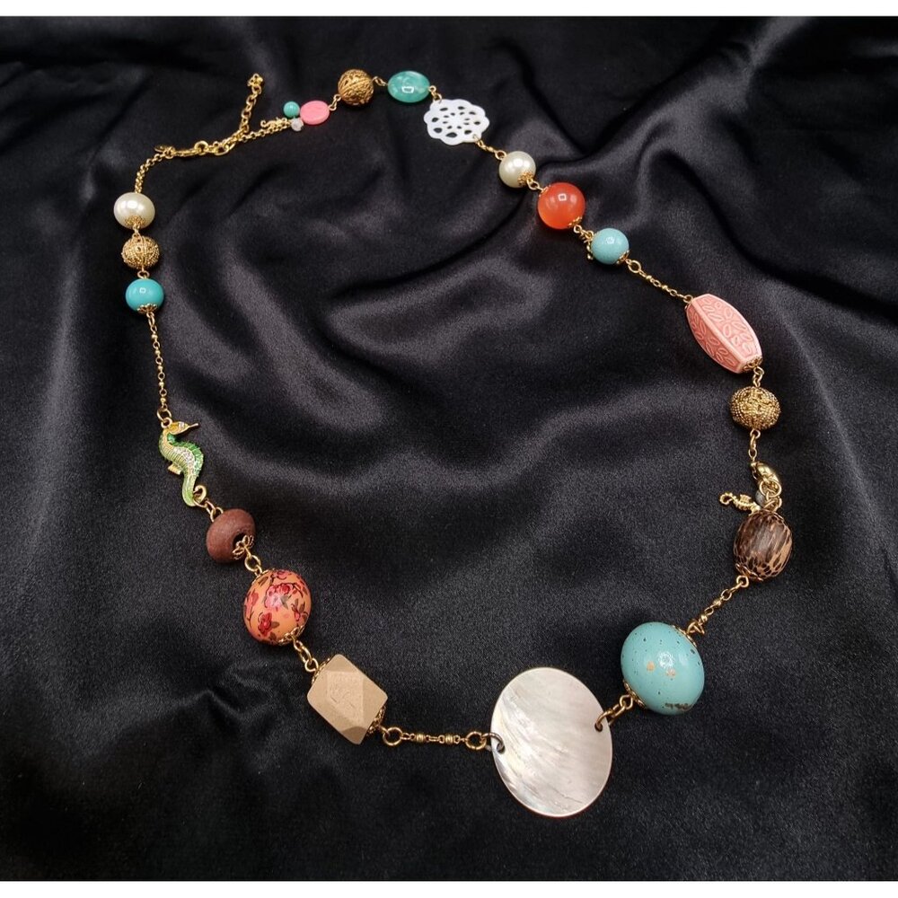 Vintage Joan Rivers Gold-Tone Multicolor Beaded Statement Necklace With Unique C